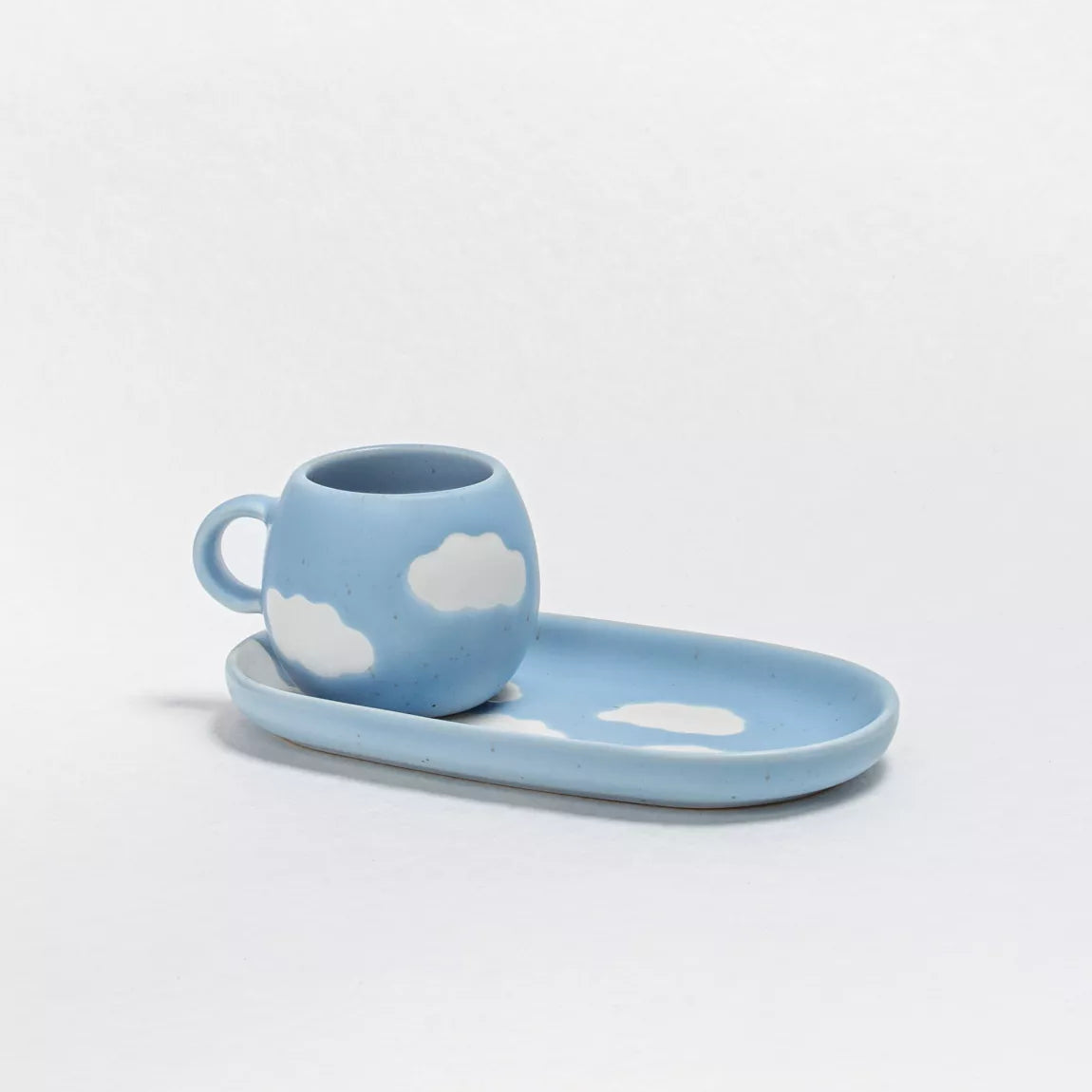 Lot de 2 tasses expresso + 2 plateaux - nuage bleu