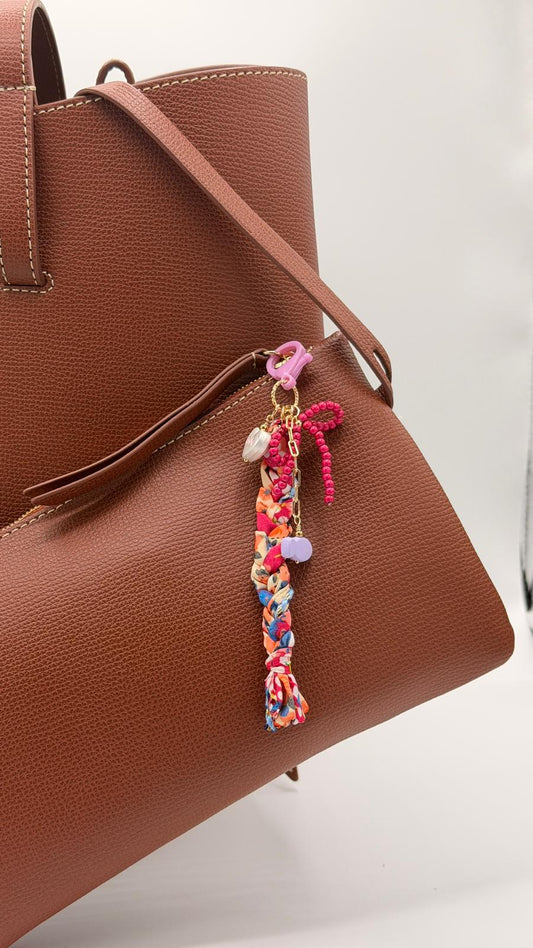 Porte-clé - cordon tressé rose