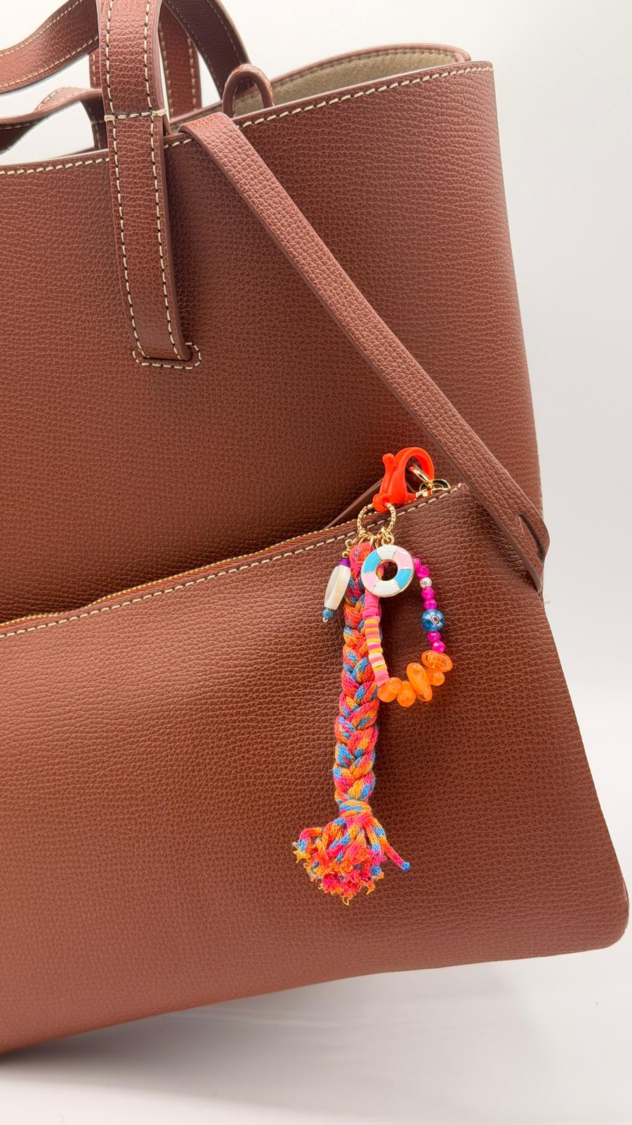 Porte-clé - cordon tressé orange bleu