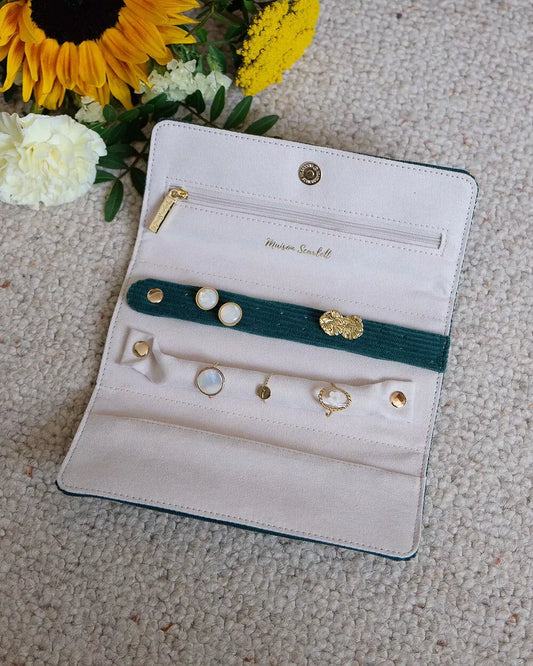 Pochette à bijoux Catherine velours côtelé vert