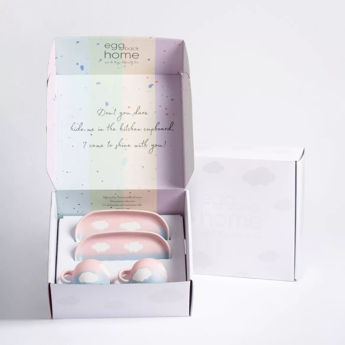 Lot de 2 tasses expresso + 2 plateaux - nuage