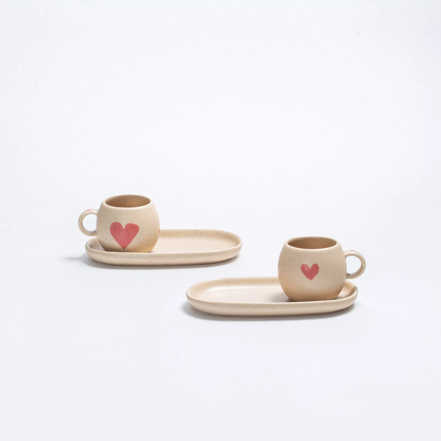 Lot de 2 tasses + 2 plateaux - Cœur
