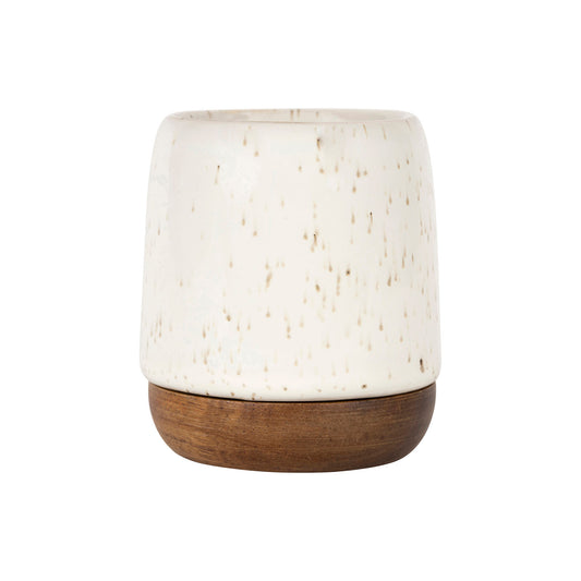 Lot de 2 petites tasses en grès et bois 10 cl