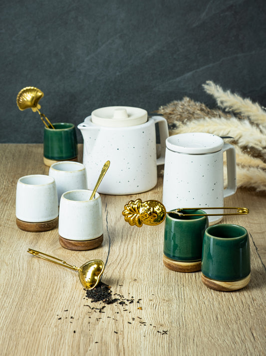 Lot de 2 petites tasses en grès et bois 10 cl