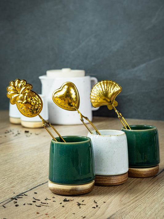 Lot de 2 petites tasses émeraude et bois 10 cl