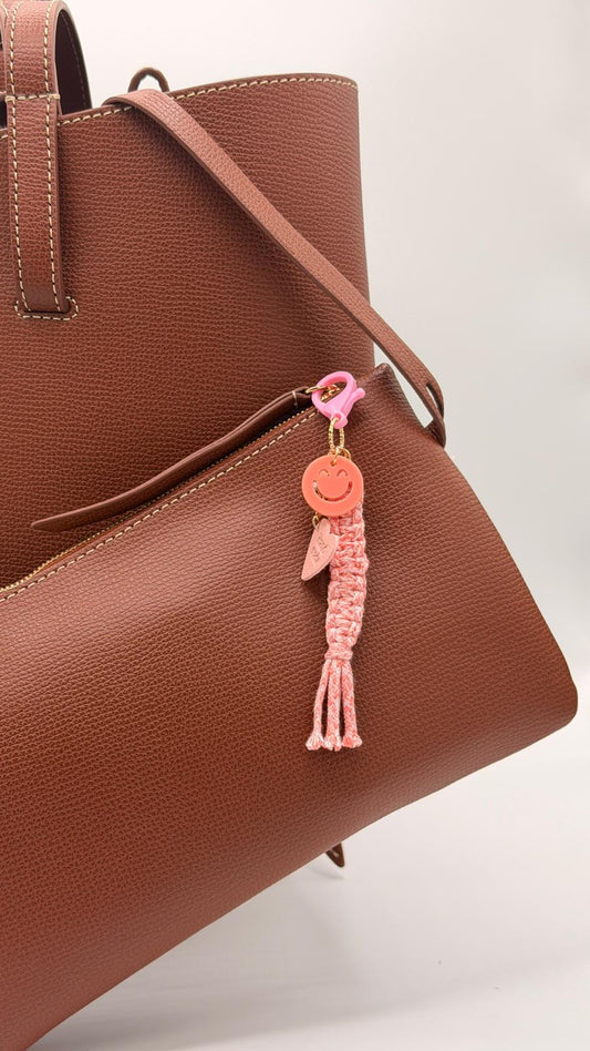 Porte-clé -  cordon tressé rose