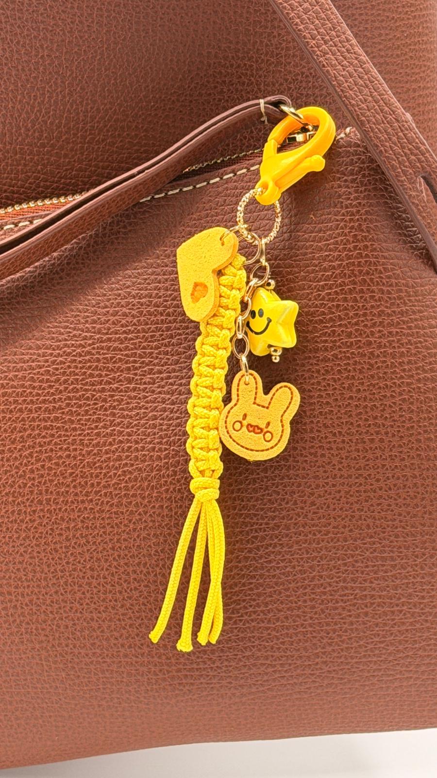 Porte-clé -  cordon tressé jaune