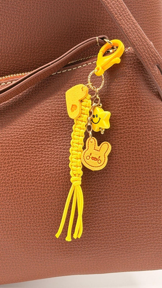 Porte-clé -  cordon tressé jaune