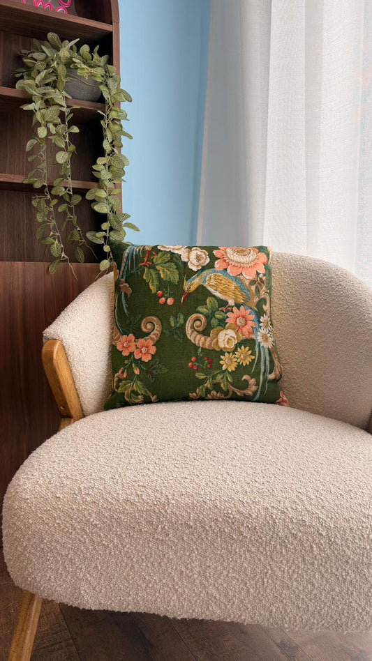 Coussin fleuri vert et jaune