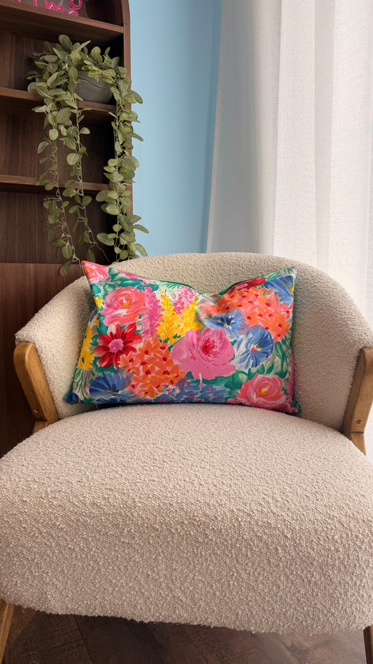 Coussin fleuri dos vert