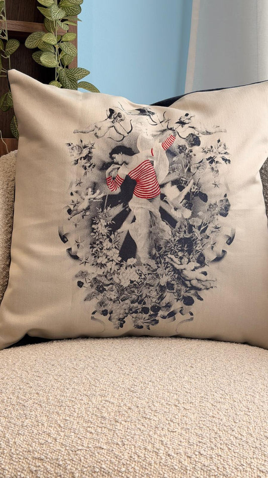 Coussin bleu et beige