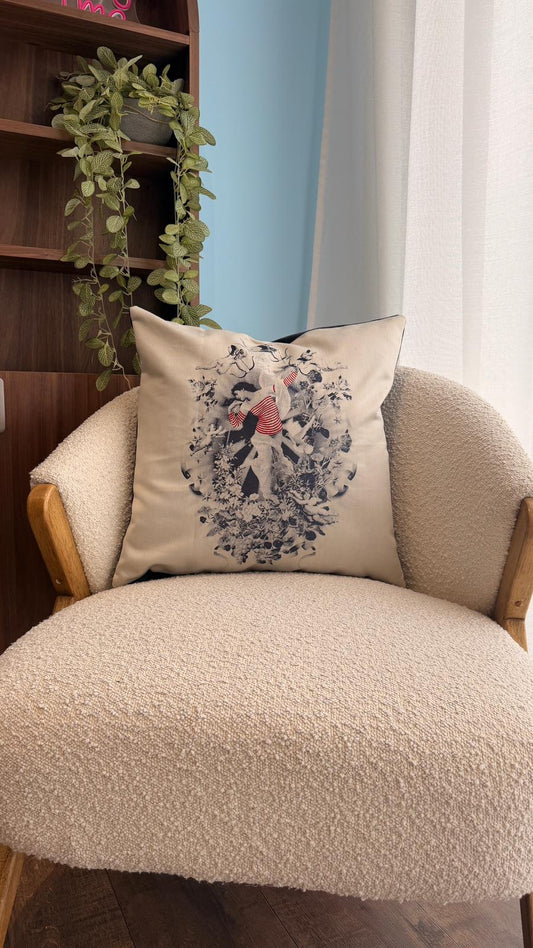 Coussin bleu et beige